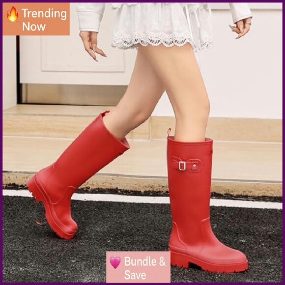 Knee High Waterproof Rain Boots Insulated Non-Slip Wide Calf Outdoor Work - Picture 3 of 7